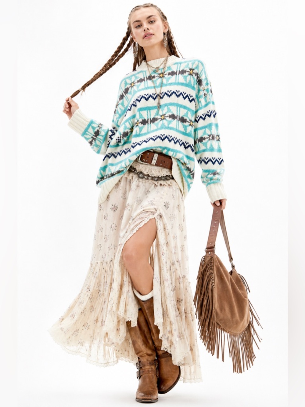 NWOT American Eagle Mock Neck Fair Isle Oversized Sweater Sm